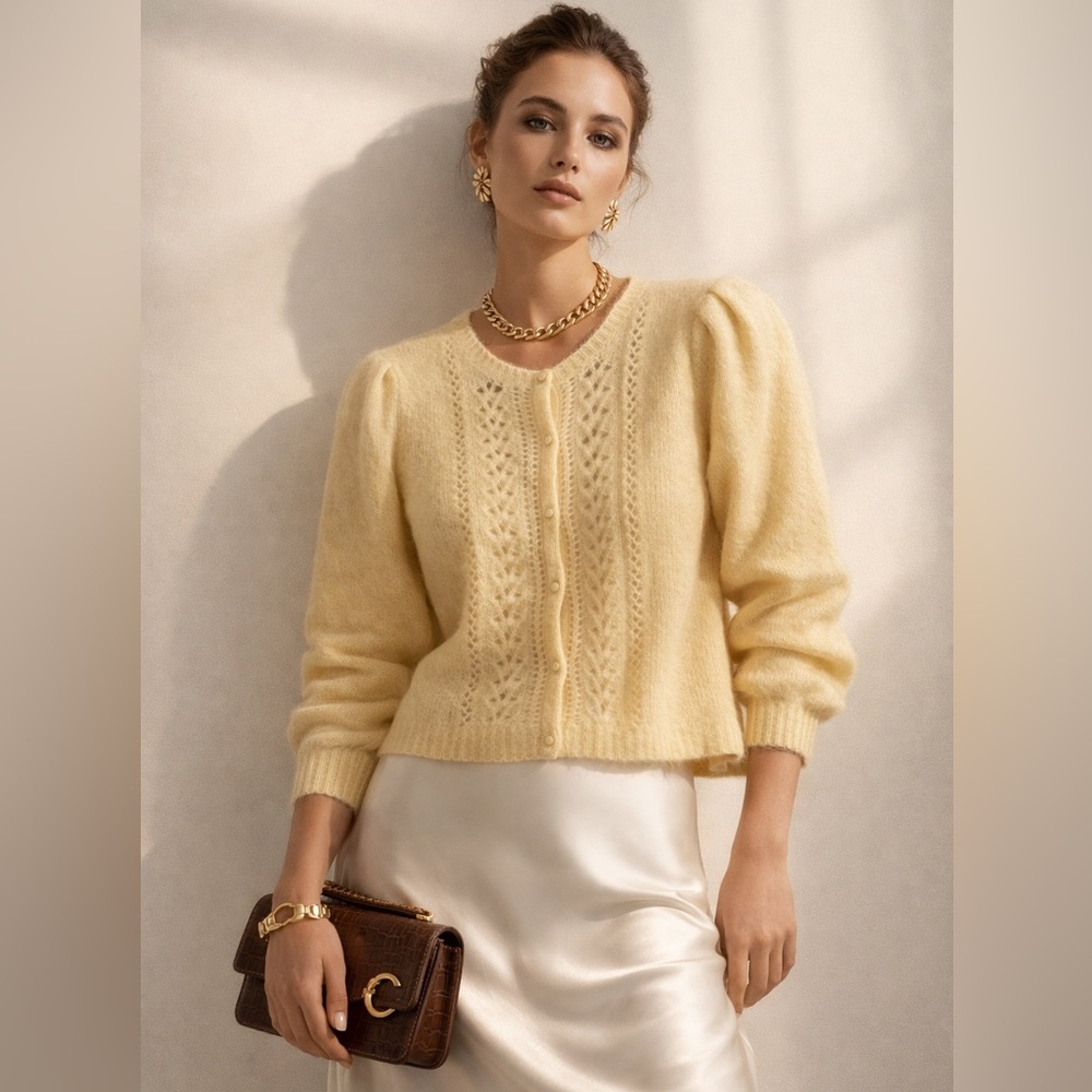 NWT Sezane Elegant Yellow Butternut Women's Sweater Cardigan Egide Medium M